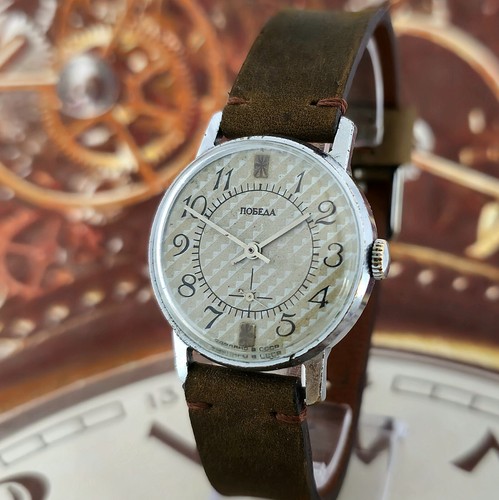 Watch USSR Pobeda Gray Dial Vintage Soviet Mechanical Wristwatch Zim 15 Jewels - Picture 5 of 17