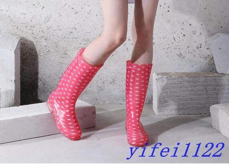 Moda Mujeres Botas de Lluvia a Media Pantorrilla Impermeables Zapatos Patrón de Puntos Lindo Trabajo al Aire Libre Foto 2 de 4