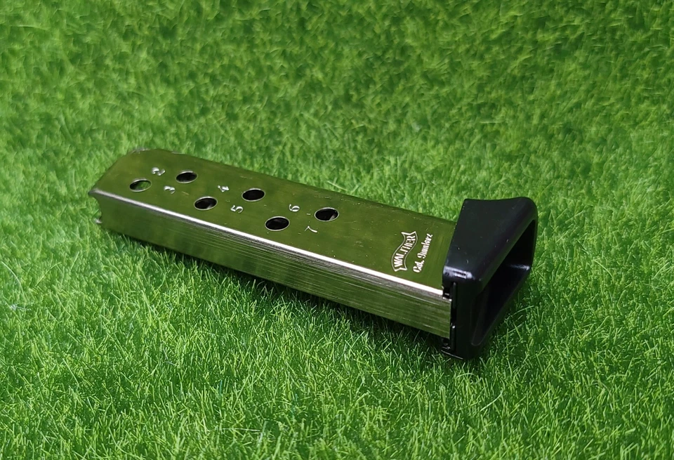 Cargador Walther PPK/S .380 ACP 7 rondas Mag níquel OEM con reposa dedos - 2246012 Foto 2 de 4