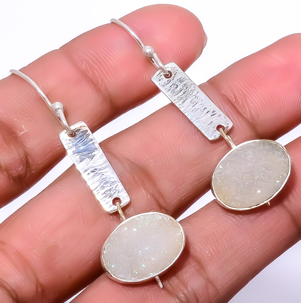 Titanium Opalite Agate Drusy 925 Sterling Silver Israeli Earring 1.95