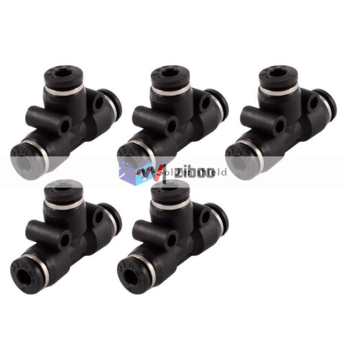 5Pcs 4mm to 4mm T Shaped 3 Way Air Pneumatic Quick Fitting Coupler Black✦Kd 