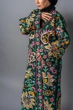 Handmade Uzbek Organic Silk Embroidered Suzani Kimono Chapan Coat Robe Vintage
