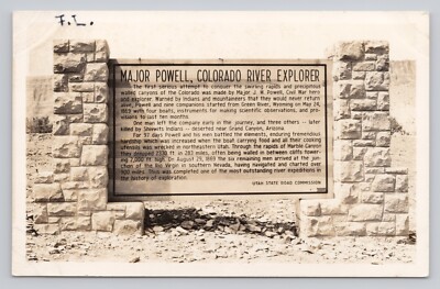 Major Powell Memorial near Colorado River Moab Utah Harry Reed RPPC Postcard