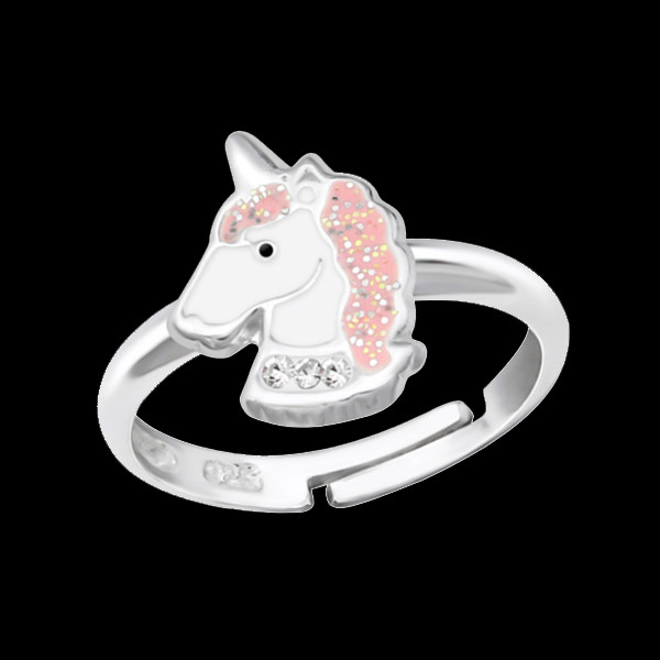 925 Sterling Silver Unicorn Ring Pink Crystal Glitter Adjustable