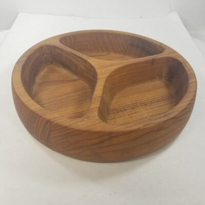 #ad Dansk International Designs LTD Teak Wood Serving Dish Bowl Divided IHQ MCM $64.99
