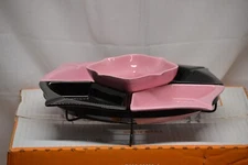 MID CENTURY MODERN ROUND BLACK & PINK CHIP AND DIP SERVER 12" DIA MCM