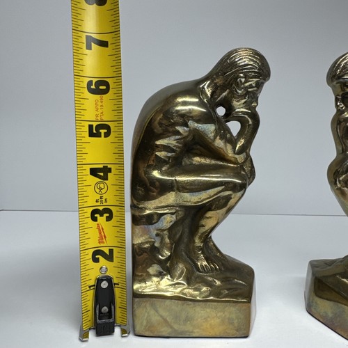 The Thinker Thinking Man Brass Finish Metal Brass Bookends Gold Tone VINTAGE - Picture 5 of 9