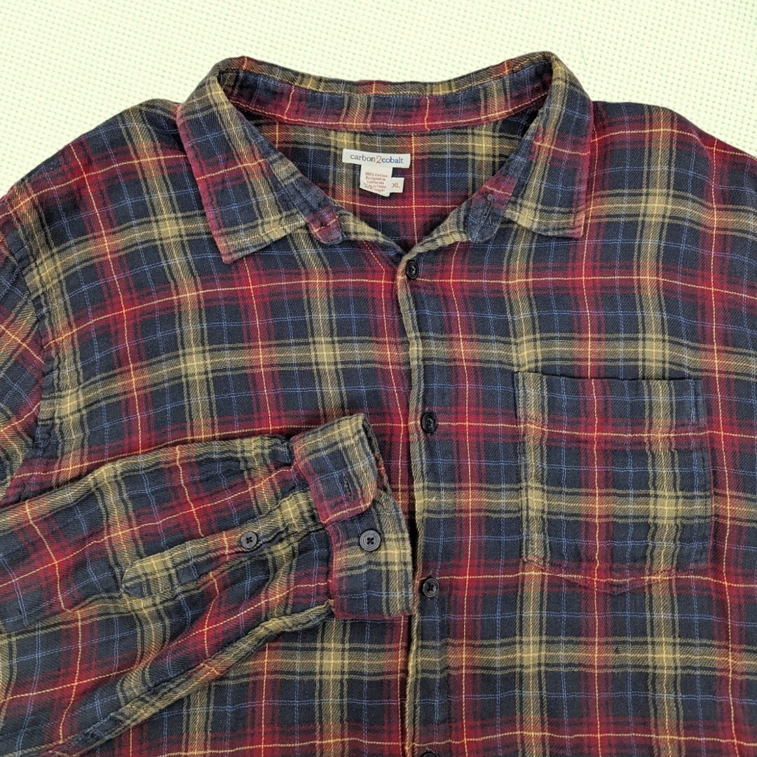 Carbon 2 Cobalt Shirt Mens Large XL Red Green Plaid Flannel Outdoor Gorpcore