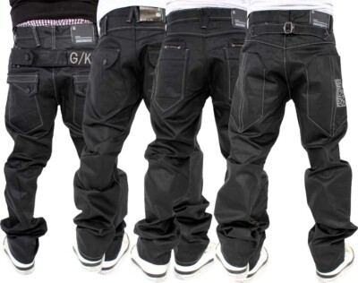 Herren schwarz beschichtet G King Denim Jeans lockere Passform Urban Designer Streetwear Stil