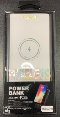 ASPOR Power Bank Wireless Portable Charger 5W Model 336W Capacity 8,000 mAh