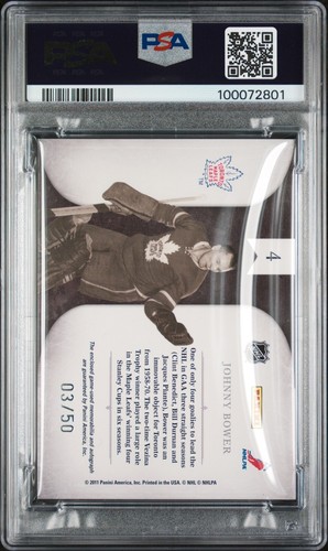 2010-11 Panini Dominion Johnny Bower Stickside Signatures Auto #/50 PSA 8/10 - Bild 2 von 2