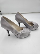 Caparros Silver Satin Rhinestone Heels Prom Evening Shoes Sz 7