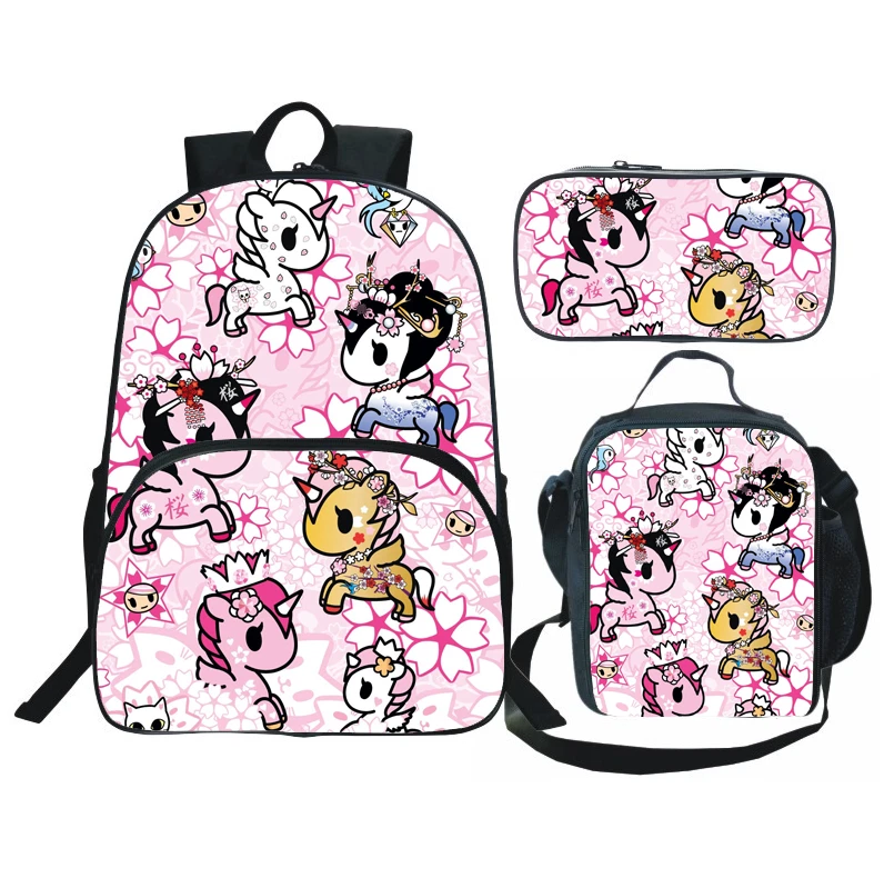 Tokidoki Logo Backpack Set (3pcs) Includes Shoulder Bag, Lunch Bag, Pencil Case