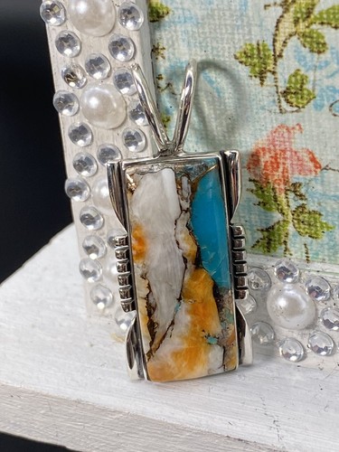 Spiny Oyster & Arizona Turquoise 925 Sterling Silver Pendant New E1 - Picture 2 of 5