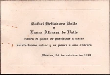 1938 Rafael Heliodoro Valle Honduras Diplomat Poet Invitation Card Mexico