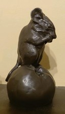 Bronze Vintage Hayton Heredities Mouse On Apple Filled Sculpture