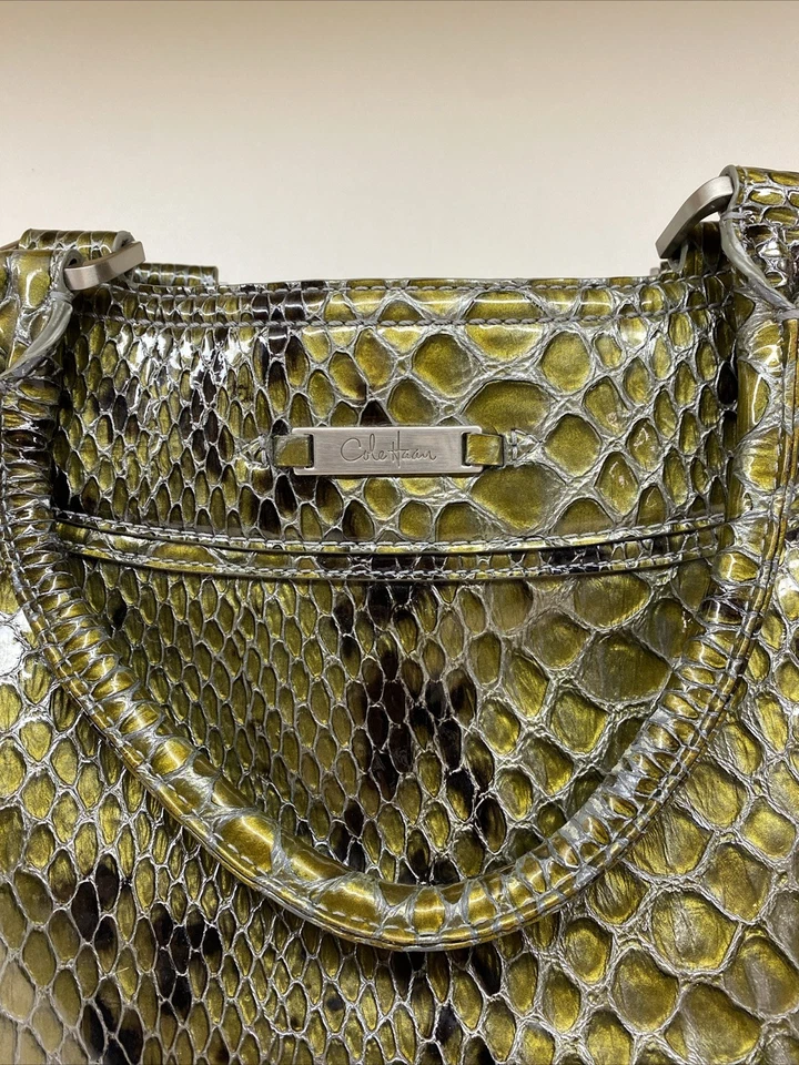 COLE HAAN VTG Y2K Leather Python Snakeskin Embossed Shoulder Satchel Bag 26 - Image 2 of 4