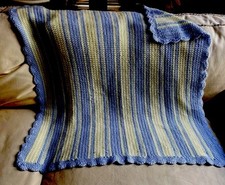 Blue and Yellow Crocheted Baby Blanket  32  x 33  New Acrylic Hand Made