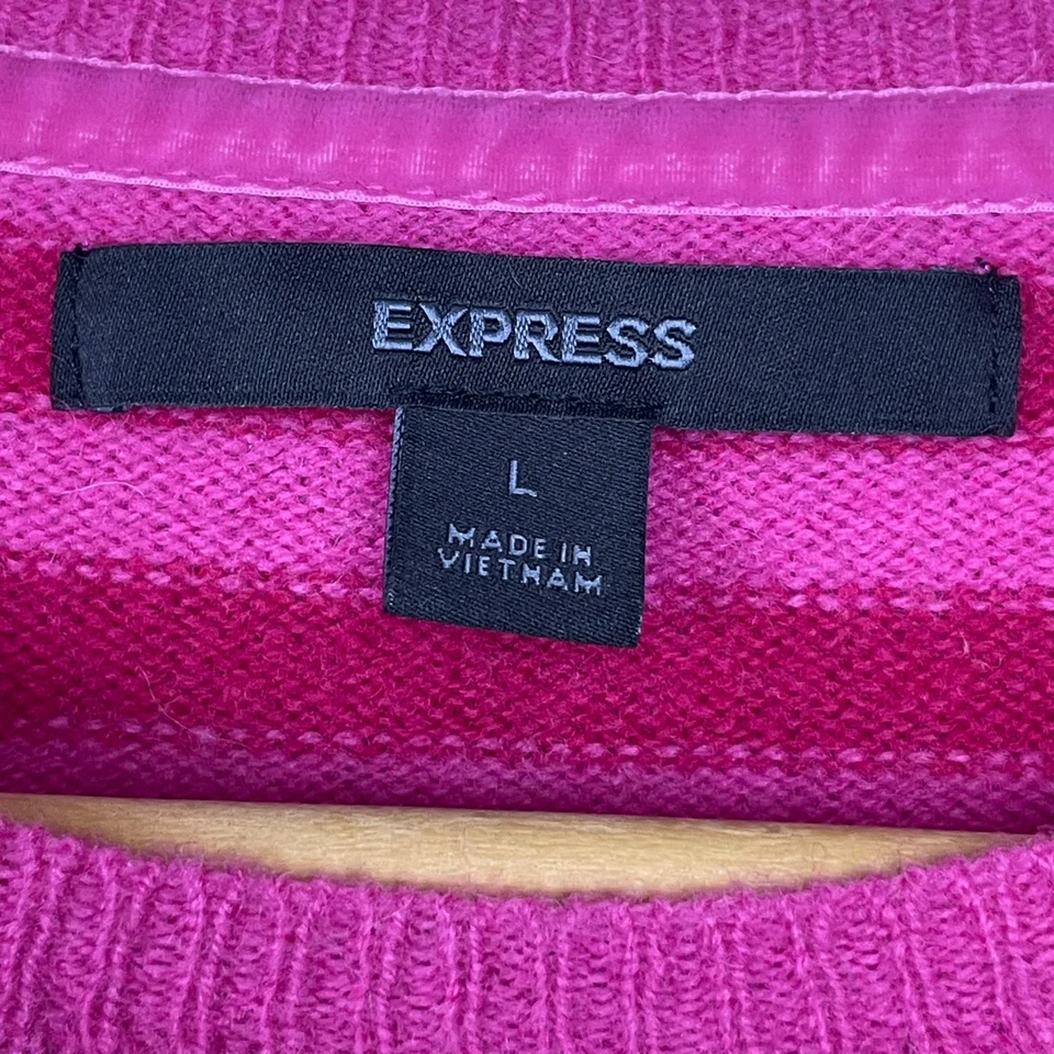 Suéter Express Lana Merino Talla L Rosa Rojo Rayas Manga Raglán Tejido Preppy Foto 4 de 4