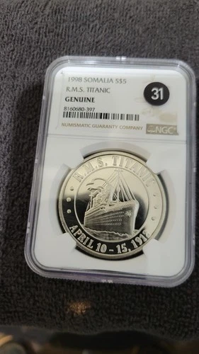 1998 Somalia S$5 R.M.S Titanic Genuine NGC Graded