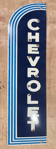 Vintage SSPN Chevrolet Neon Gas & Oil Porcelain Enamel Sign 72x20".