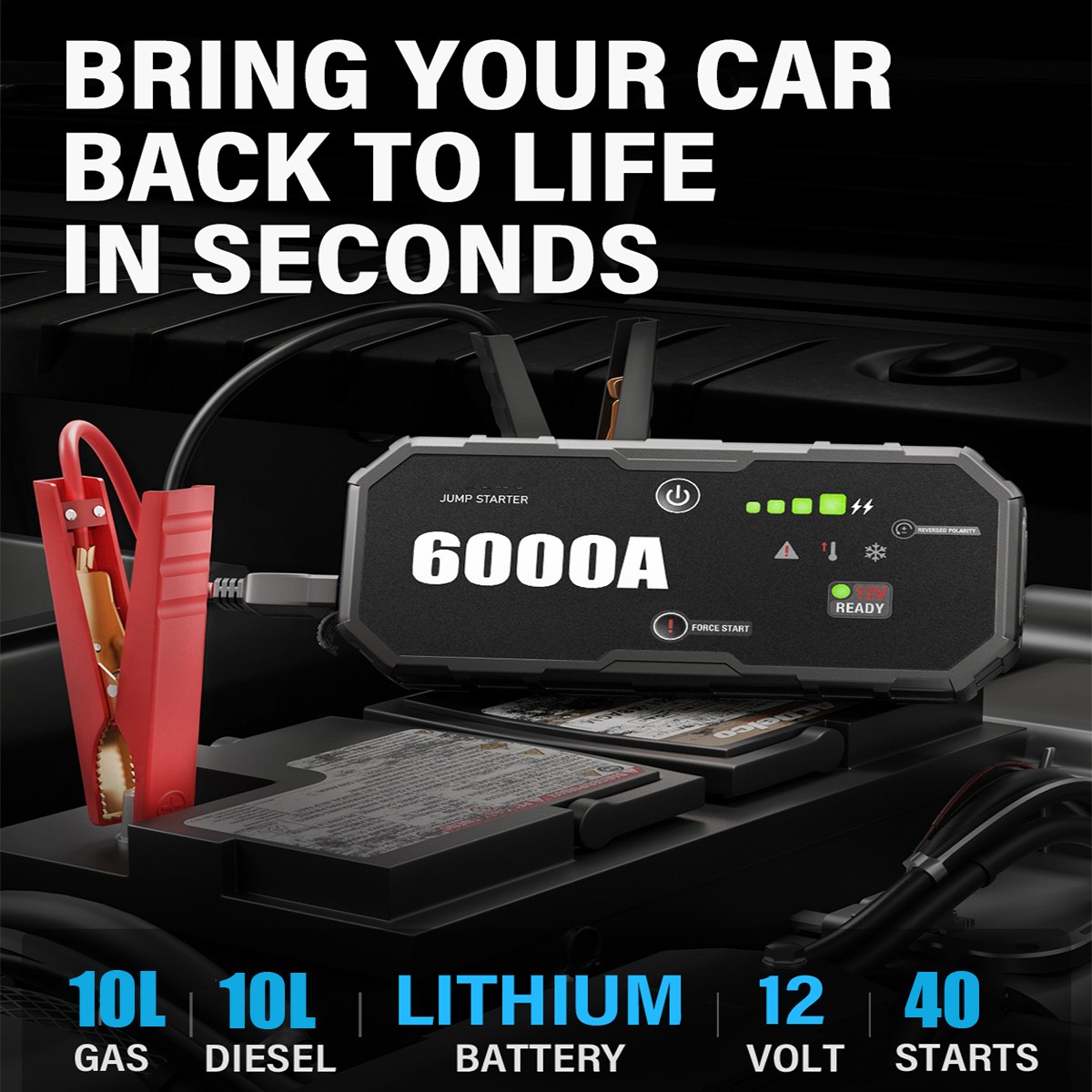 Portable 6000A Car Jump Starter Emergency Heavy Duty Battery Booster Supersafe