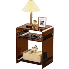 Acrylic End Table Record Player Table with Storage Shelf Clear Side Table Nig...