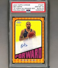 2023 Topps Chrome - Obi Toppin 1972 Topps Auto Orange Geometric 1/25 PSA/DNA 10