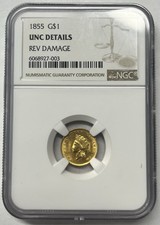 Princesse indienne or 1855 1 $ type 2 NGC détails unc