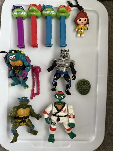 Vintage TMNT Figures, slash, Leo, Mikey, chrome dome, 2022 April mystery, pez