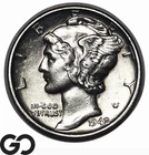 1942/41 Mercury Dime, Strong Over-Date Mint ERROR, Choice AU++ Key Date, RARE