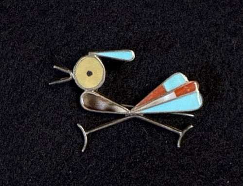 Vintage Indianer Zuni Inlay Roadrunner Vogel Brosche Anstecknadel/Anhänger