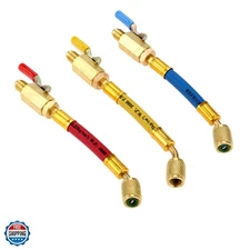 R134A R410A R22 R12 Charging Hoses and Ball Valve Set, 3 Pcs Color Coded Hose...