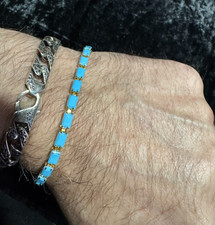 Turquoise Tennis Bracelet 4 mm 7 inch 18 k Gold Plated