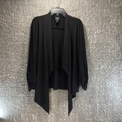 Clara Sun Woo Top Womens Medium Drape Front Open Cardigan Ruched Sleeve USA