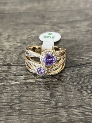 Bomb Party Enchant My Dreams Ring, Size 8, Purple Topaz CZ On Gold