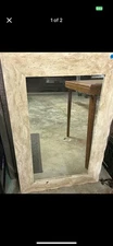 Sleek Modern Rectangular  Mirror with a natural travertine stone frame. 2ftx3ft