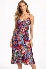 NATORI Paisley Print Satin Silky Camisole Chemise Night-Gown Midi Dress L 12/14
