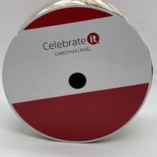 Celebrate It Christmas Wire-Edged Ribbon 2.5in x 80ft White/Gold Stripe