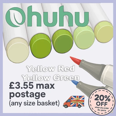 Ohuhu Honolulu B Alcohol Markers – YR + YG (Individual, Brush & Fine Tip)