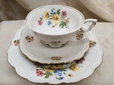 Vintage Schwarzeammer Germany Teacup &  Saucer Square Plate Tea Trio Floral 