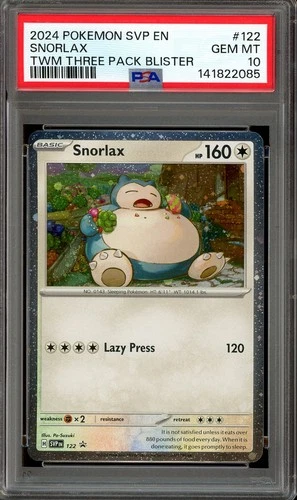 PSA 10 GEM MINT - Snorlax #122 Twilight Masquerade Three Pack Blister Cosmos