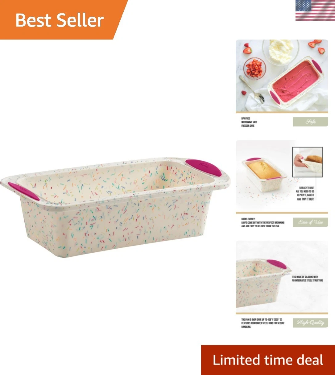 Oven Safe Silicone Loaf Pan - Dishwasher Safe with Elegant Confetti Design
