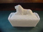 Antique Lion on Nest Milk Glass Lidded Covered Dish No Reserve CD1