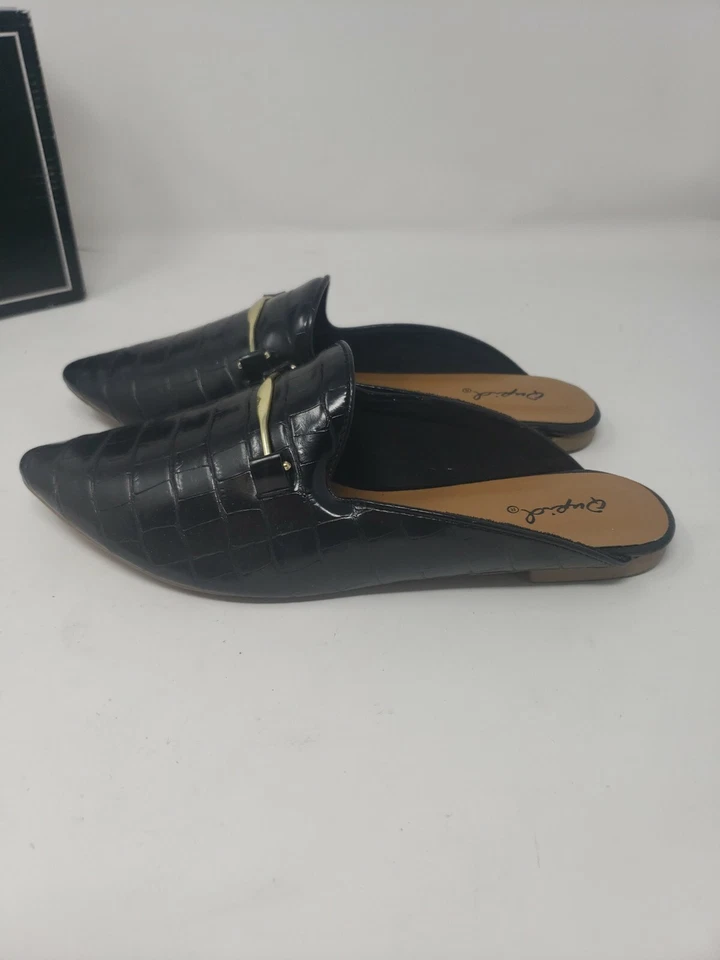 Mulas de piel de cocodrilo Qupid de cuero sintético negro estilo: remolino 187X talla: 7 nuevas en caja Foto 3 de 4
