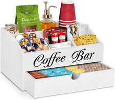 Coffee Bar Organizer Countertop, Wooden Coffee Bar Accessories Organizer White1