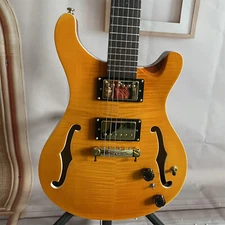 Electric Guitar Semi-Hollow Body 6 String Flameed Maple Top Gold Parts 2H