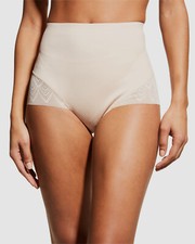  68 Chantelle Women's Beige Solid High Waist Lace Brief Panty Size Medium