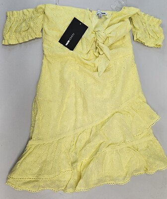 Girl's S Yellow Dress Fashion Nova "Hold The Phone" Eyelet Mini Dress Lined  Zip | eBay UK
