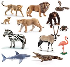 Schleich Tierfiguren Afrika Set mit 12 Tieren Löwe Antilope Zebra Hai Affe